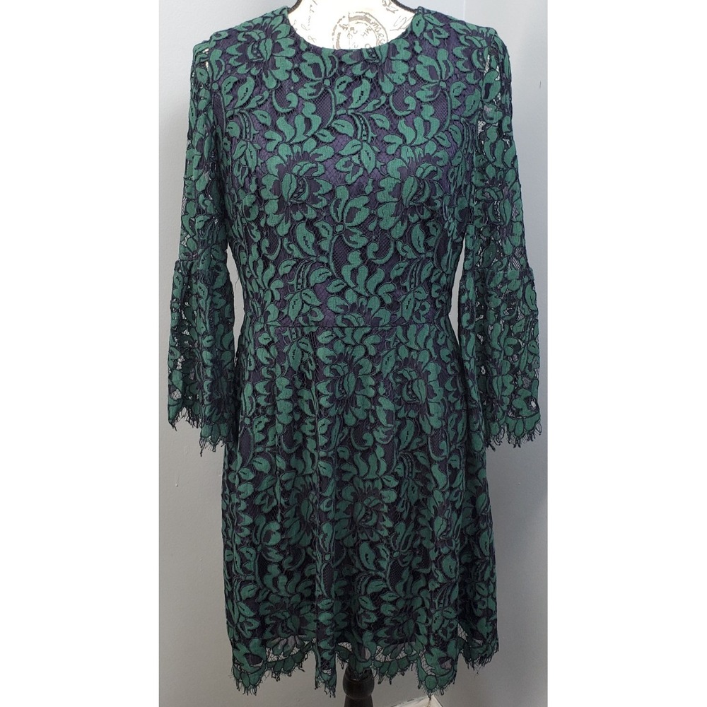 Eliza J Cocktail Dress Womens 8 Multi Floral Lace Overlay Bell Sleeve Back Zip